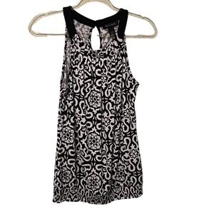 WHITE HOUSE BLACK MARKET Black White Floral Halter Neck Keyhole Tank Top Size M